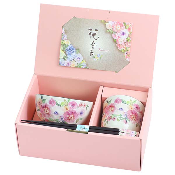 藍セレクション 花音色飯碗湯呑ピンク(天宝箸付) [03939]【母の日】　商品画像1