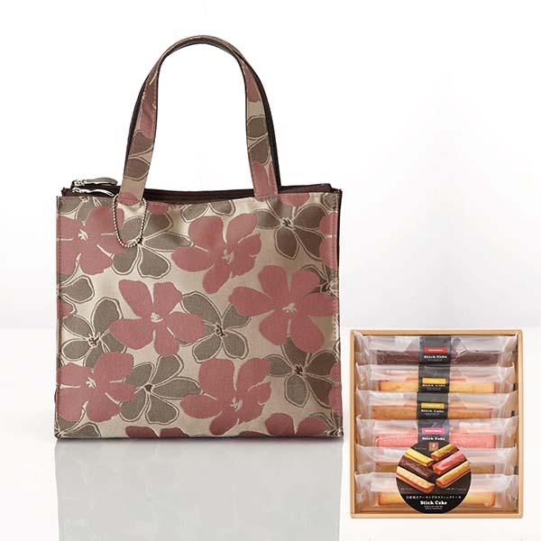 桐生織り＆スティックケーキ 桐生織りジャガード手提げ(ローズ)＆スティックケーキ [PAN-04]【母の日】　商品画像1