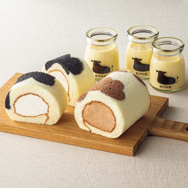 黒沢牧場 牛柄ロールケーキハーフ2種とミルクチーズプリンセット【冬の贈りもの・お歳暮】[KSB-262]　商品画像1