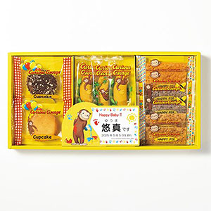 ★出産内祝用途限定★ おさるのジョージ ハッピースイーツセット(計11個)[SE5-25-2]【名入れ】【年間ギフト】【季節の贈り物＆ご褒美ギフト】