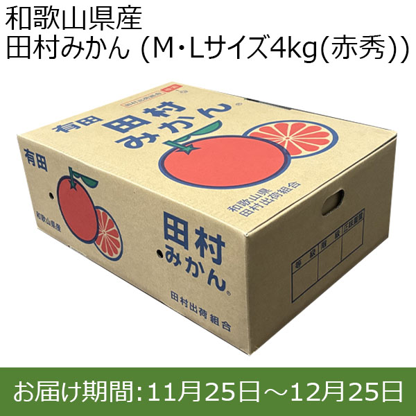 和歌山県産 田村みかん (M・Lサイズ4kg(赤秀))【お届け期間：11月25日(月)〜12月25日(水)】【ふるさとの味・近畿】　商品画像1