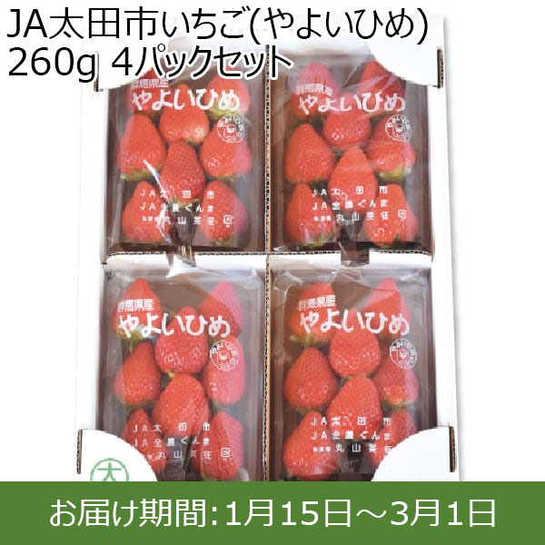 (群馬県)JA太田市いちご(やよいひめ)260g 4パックセット【お届け期間2025/1/15-2025/3/1】【ふるさとの味・北関東】　商品画像1