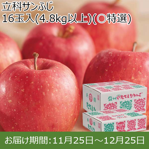 長野県産(JA佐久浅間)立科サンふじ 16玉入(4.8kg以上)(○特選)【お届け期間 11／25〜12／25】【ふるさとの味・北陸信越】　商品画像1