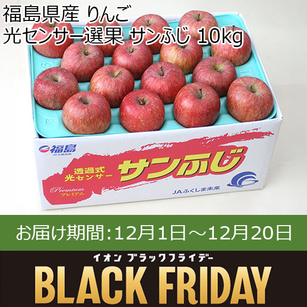 福島県産 りんご 光センサー選果 サンふじ 10kg【お届け期間：12月1日〜12月20日】【ブラックフライデー】　商品画像1