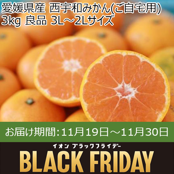 愛媛県産 西宇和みかん(ご自宅用) 3kg 良品 3L〜2Lサイズ【お届け期間:11月19日〜11月30日】【ブラックフライデー】【ふるさとの味・中四国】　商品画像1