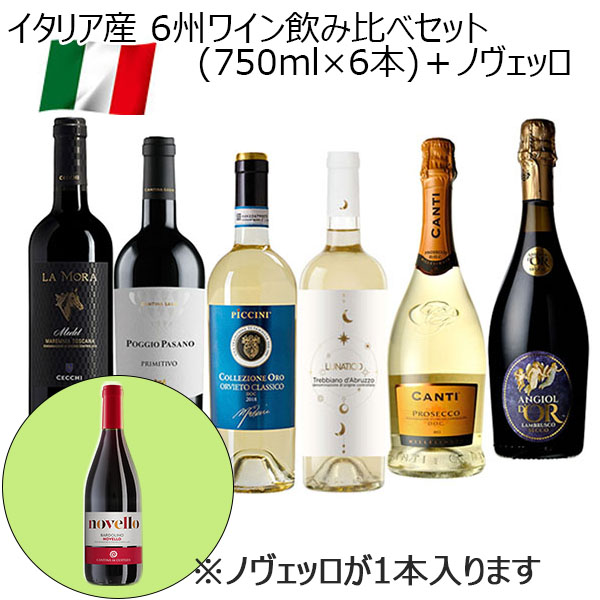 イタリア産 6州ワイン飲み比べセット＋イタリア新酒バルドリーノノヴェッロ2024付き(各750ml)【おいしいお取り寄せ】　商品画像1