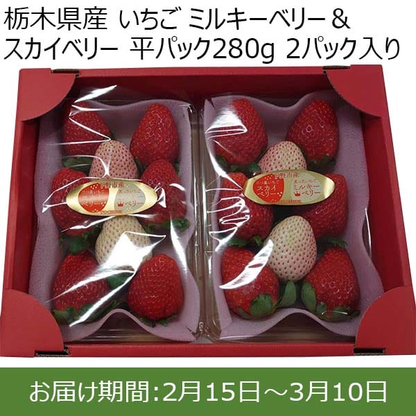 栃木県産 いちご ミルキーベリー＆スカイベリー 平パック280g 2パック入り【限定100点】【お届け期間：2月15日〜3月10日】【おいしいお取り寄せ】　商品画像1