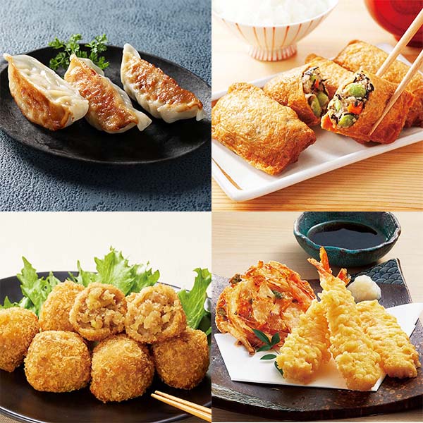 レンジで便利なおかずセット(焼かずにできる焼き餃子、枝豆とひじきの味付けいなり、雪室じゃがいものひとくちビーフコロッケ、海老天詰め合わせ)(L7429)【GW】 レンジで便利なおかずセット(焼かずにできる焼き餃子、枝豆とひじきの味付けいなり、雪室じゃがいものひとくちビーフコロッケ、海老天詰め合わせ)(L7429)【GW】