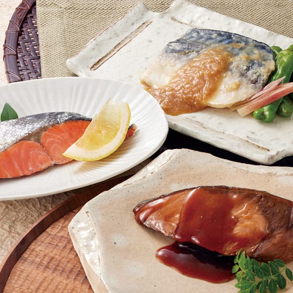 鳥取 ダイマツ 氷温熟成 煮魚、焼魚ギフトセット10切(華-hana-)(紅鮭塩焼x2切、メヌケと黄金生姜の煮付x2切、ぶり照り焼x2切、さば味噌煮x2切、のどぐろ煮付x2切
