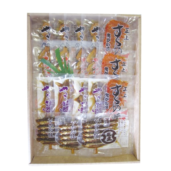 正上 酒宴詰合SE50 焼蛤1串×4袋、あさり串2串×4袋、焼牡蛎1串×4袋、いかだ焼1串×3袋、鬼がら焼1串×3袋 【お届け期間:10/26(日)〜1/10(土)】【冬の贈りもの・お歳暮】【MK】 商品画像1