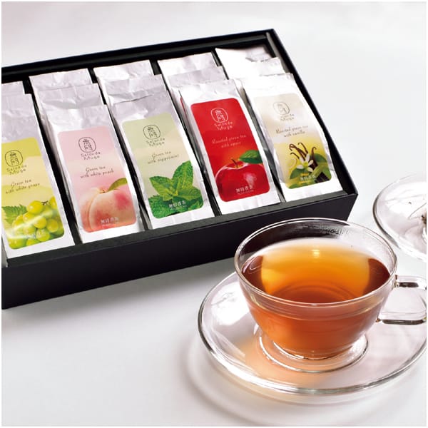 京都 菊乃井 無碍山房 無碍香茶詰合せ(ティーバッグ) バニラほうじ茶・リンゴほうじ茶・ミント煎茶・白桃煎茶・白ぶどう煎茶 各2g×3【NN】　商品画像1