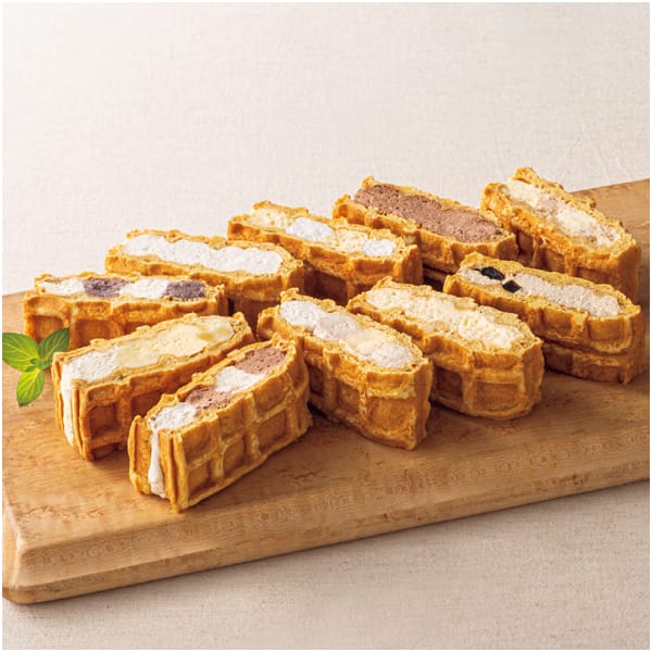 愛媛 ワッフルアトリエムエル ふんわりやわらかい和三盆ワッフル10個入 イチゴミルク、チョコバナナ、ガナッシュ、プレーン、ロワイヤルシャンティー、モンブラン、スイートポテト、あずき、他【NN】　商品画像1