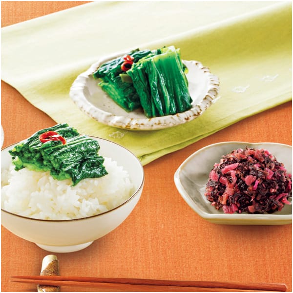 広島 山豊 広島菜漬詰合せ「日新」 広島菜漬「安藝菜」250g×3、安藝紫90g、倭90g、広島菜ごはん ちりめん100g【NN】　商品画像1