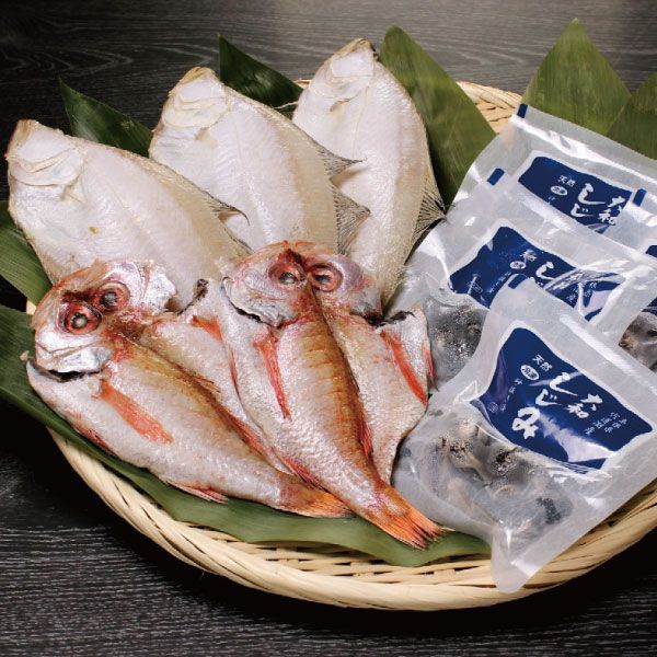 鳥取 鷦鷯屋 一夜干としじみ詰合せA えてかれい3枚(山陰沖産)、のどぐろ2枚(山陰沖産)、大和しじみ60g(冷凍1人前)×4袋(宍道湖産、砂抜き済)【NN】　商品画像1