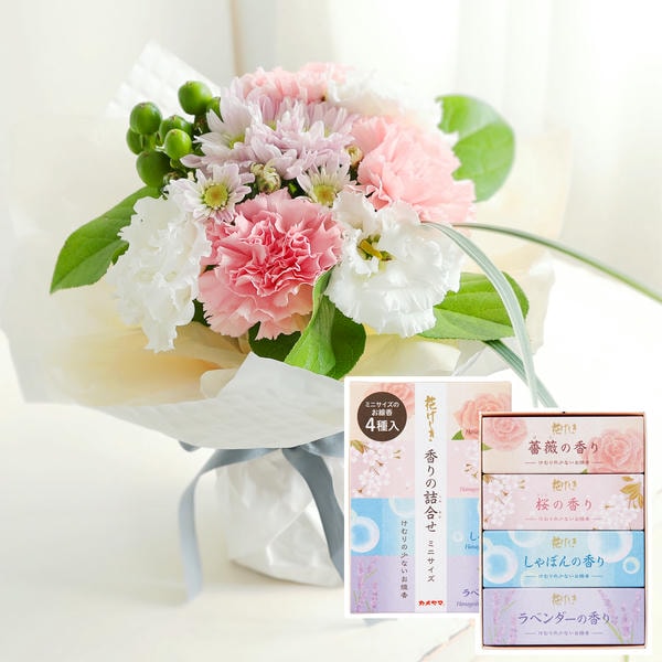 お供えスタンディングブーケ「ももいろ」お線香付き【花】【年間ギフト】　商品画像1