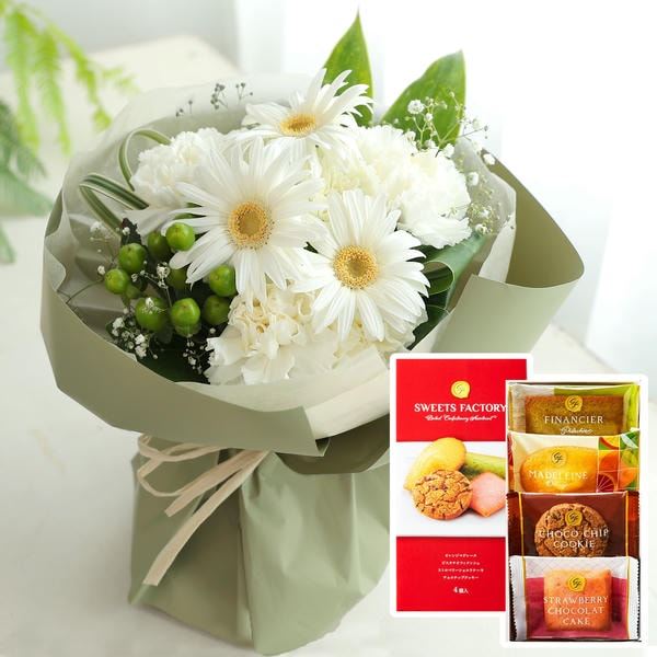 お供えスタンディングブーケ「ほのか」(ホワイト)お菓子セット【花】【年間ギフト】　商品画像1