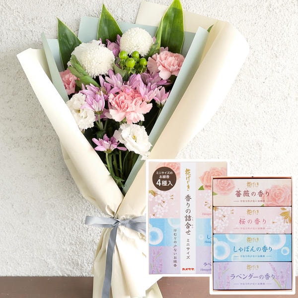お供え花束「おもいびより」(ピンク)お線香付き【花】【年間ギフト】　商品画像1