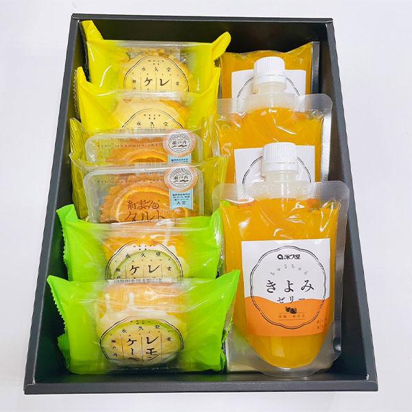 愛媛 永久堂 レモンケーキ2種・紅まどんなタルト・ゼリー詰合せ 9個入 (瀬戸内レモンケーキ、青いレモンケーキ、紅まどんなタルト)×各2個、ちゅるちゅるゼリー×3本【NN】 商品画像1