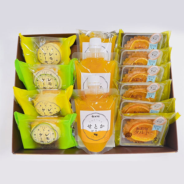 愛媛 永久堂 レモンケーキ2種・紅まどんなタルト・ゼリー詰合せ 13個入 (瀬戸内レモンケーキ×2、青いレモンケーキ×2、紅まどんなタルト×6、ちゅるちゅるゼリー×3)【NN】　商品画像1