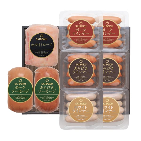 埼玉 SAIBOKU ハム、ソーセージ詰合せセット(ホワイトロース、ポークソーセージ、あらびきソーセージ、ポークウインナー、あらびきウインナー、ホワイトウインナー各2)【夏の贈りもの・お中元】【KN】　商品画像1