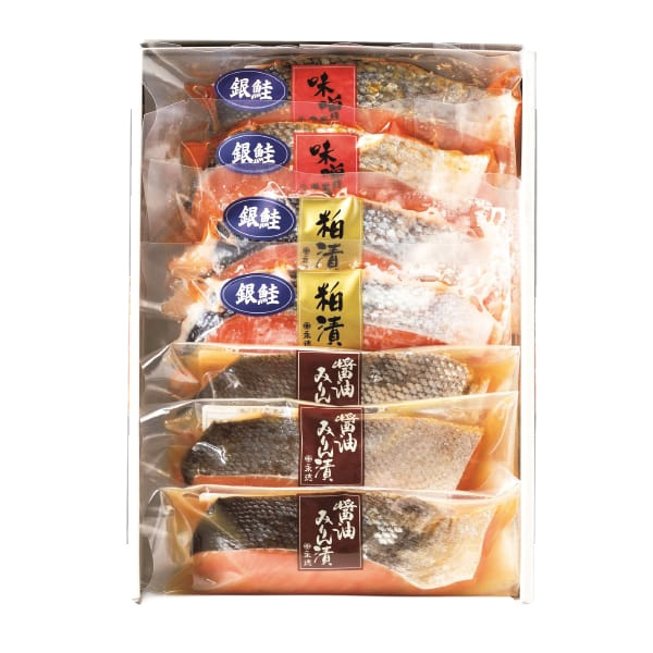 新潟 永徳 鮭彩菜セット(銀鮭の味噌漬1切×2、銀鮭の粕漬1切×2、秋鮭の醤油みりん漬1切×3)【夏の贈りもの・お中元】【KN】　商品画像1