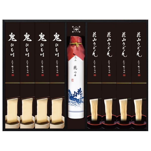 群馬 花山うどん 花山うどん・鬼ひも川純つゆ付き(花山うどん90g×4把、鬼ひも川90g×4把、花山純つゆ190ml×1本)【夏の贈りもの・お中元】【KN】　商品画像1