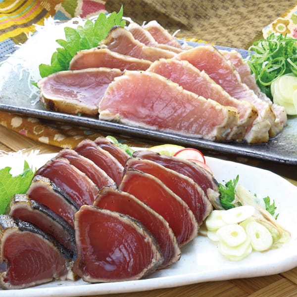 高知 明神水産 藁焼き鰹・びんちょうまぐろたたきセット【お届け期間:6月11日〜8月25日】【旬鮮便】【NN】　商品画像1