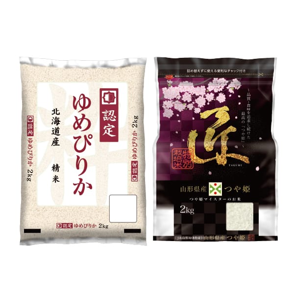 【令和7年産】【精米】山形県産 つや姫マイスターのお米、北海道産 ゆめぴりか 各2kg【KN】　商品画像1