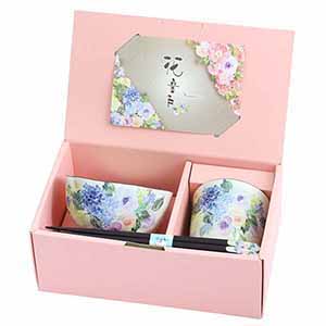 藍セレクション 花音色飯碗湯呑ブルー(天宝箸付) [03940]【母の日】