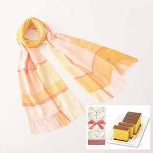 今治コットンチェックストールイエロー＆長崎カステラ [HA-001A]【母の日】