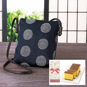 岡山県井原産デニムポシェット 岡山産デニムポシェト＆長崎カステラ [PAN-07]【母の日】