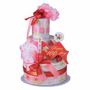 おむつdeケーキ 100DAY MEMORY 2段 赤[25-003-100DAY]【年間ギフト】