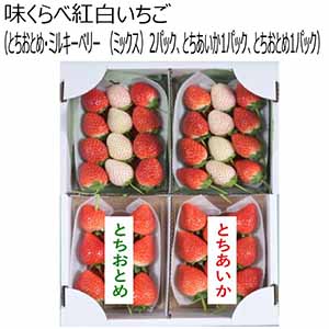 栃木県産 フレッシュ園渡辺 味くらべ紅白いちご（とちおとめ・ミルキーベリー （ミックス）2パック、とちあいか1パック、とちおとめ1パック） 【ふるさとの味・南関東】