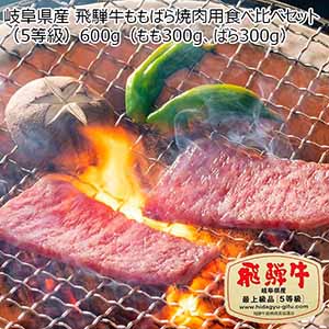 岐阜県産 飛騨牛 ももばら焼肉用 食べ比べセット（5等級）600g(もも300g ばら300g) 送料込み【年末年始のごちそう】