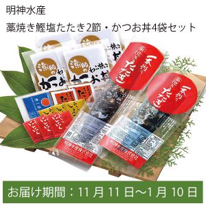 高知県 明神水産 藁焼き鰹塩たたき2節・かつお丼4袋セット【お届け期間:11月11日〜1月10日】【ふるさとの味・中四国】