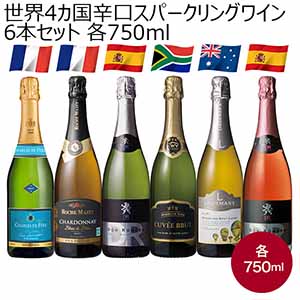 世界4カ国辛口スパークリングワイン6本セット 各750ml【お届け期間：12月24日〜12月31日】【福袋】