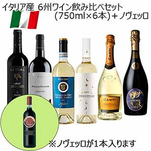 イタリア産 6州ワイン飲み比べセット＋イタリア新酒コッリエウガネイ ノヴェッロ2024付き(各750ml)【おいしいお取り寄せ】