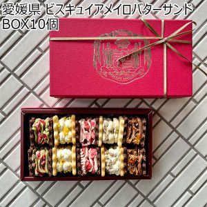 愛媛県 ビスキュイアメイロバターサンドBOX10個(ピスタチオいちご、いちごミルク、チョコレートナッツ、瀬戸内レモン、ラムレーズン 各2)【お届け期間:1月12日〜3月11日】【ふるさとの味・中四国】