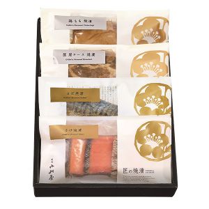 新潟小川屋 お肉とお魚の焼漬詰合せ 匠の焼漬さけ×1(チリ産)・さば×1(ノルウェー産)、お肉の焼漬豚肩ロース×1(国産)・鶏もも×1(国産)【夏の贈りもの・お中元】【KN】