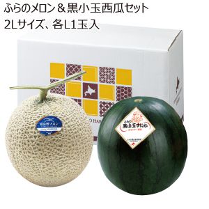 北海道産 ふらのメロン＆黒小玉西瓜セット 2Lサイズ 各1玉入 【お届け期間:7/15(火)〜8/13(水)】【MK】