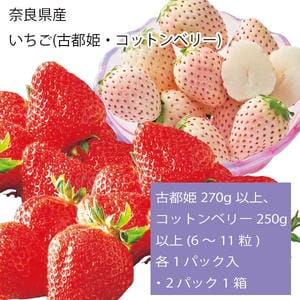奈良県産 いちご(古都姫・コットンべリー) 古都姫270g以上、コットンベリー250g以上(6〜11粒) 各1パック入・2パック1箱【お届け期間:2月1日〜3月31日】【旬鮮便】【NN】