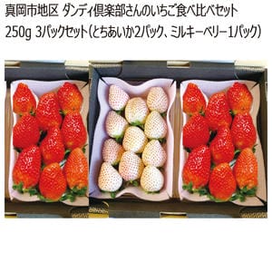 栃木県産真岡市地区ダンディ倶楽部さんのいちご食べ比べセット(とちあいか2パック・ミルキーベリー1パック)各250gパック【お届け期間】2026/1/7‐2026/3/31【KN】