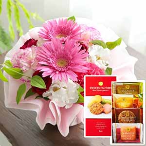 アレンジ「フルリーナ」(ピンク)お菓子セット【花】【年間ギフト】