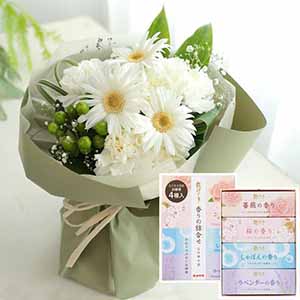 お供えスタンディングブーケ「ほのか」(ホワイト)お線香付き【花】【年間ギフト】