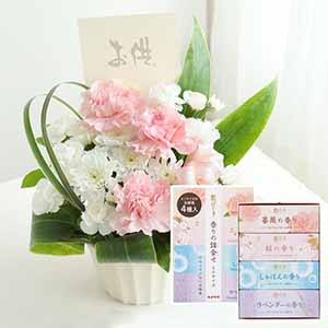 お供えアレンジ「清花」(ピンク)お線香付き【花】【年間ギフト】