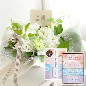 お供えアレンジ「祈りのしらべ」(ホワイト)お線香付き【花】【年間ギフト】