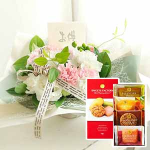 お供えアレンジ「祈りのしらべ」(ピンク)お菓子セット【花】【年間ギフト】