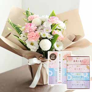 お供えアレンジ「華づつみ」(ピンク)お線香付き【花】【年間ギフト】