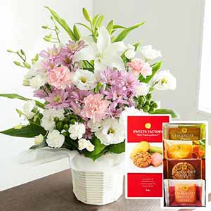 お供えアレンジ「エタニティピンク」お菓子セット【花】【年間ギフト】