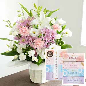 お供えアレンジ「エタニティピンク」お線香付き【花】【年間ギフト】